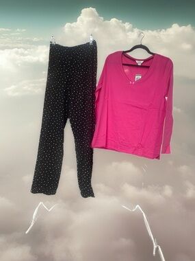 Charter Club Hot Pink Long Sleeve Top with Black Polka Dot Pajama Pants